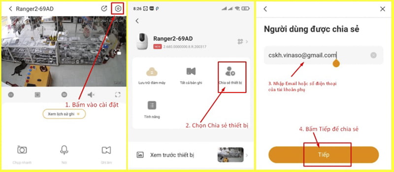 Chia sẻ thiết bị camera Imou nhanh chóng bằng email hoặc số điện thoại