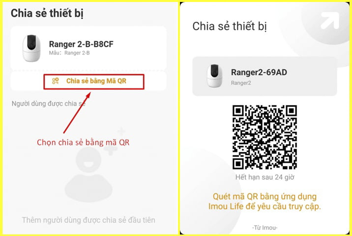 Chia sẻ thiết bị camera Imou tiện lợi bằng mã QR