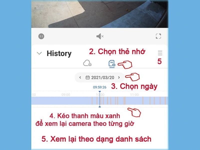 Chọn thông tin thẻ nhớ và chọn video cần xem lại