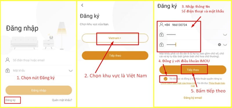 Nhập các thông tin cá nhân bao gồm số điện thoại hoặc email và mật khẩu.