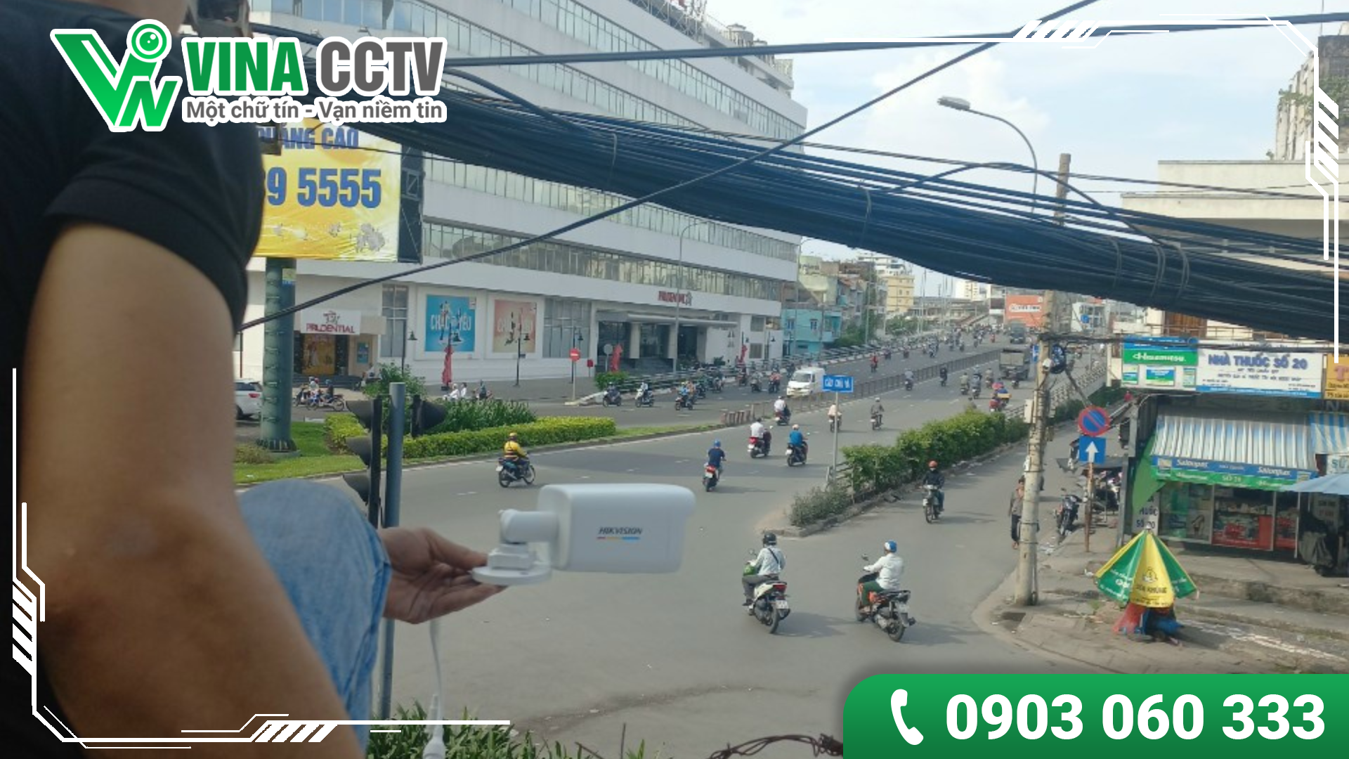 Hệ thống camera chống trộm hiện đại được VINA CCTV lắp đặt tại cửa hàng tiện lợi trên đường hướng ra ngã 3 khu vực Cầu Chà Và Quận 8