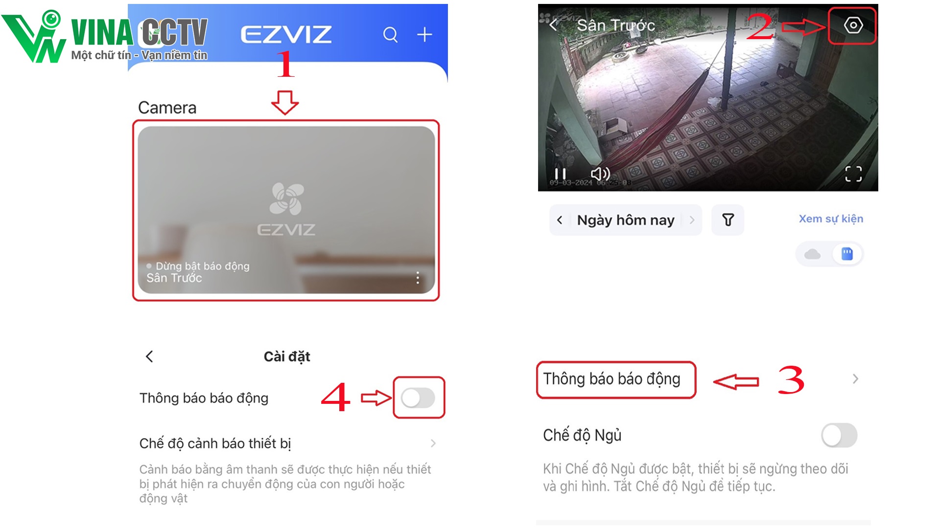 Các bước hướng dẫn bật / tắt thông báo báo động trên camera Ezviz
